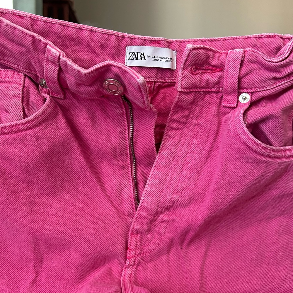 Zara Pink Straight Leg Jeans Vibrant Denim